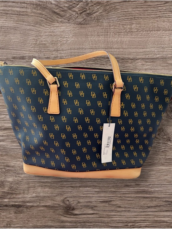 Dooney & Bourke Handbags - Dooney & Bourke Navy Tote with Tan Trim
